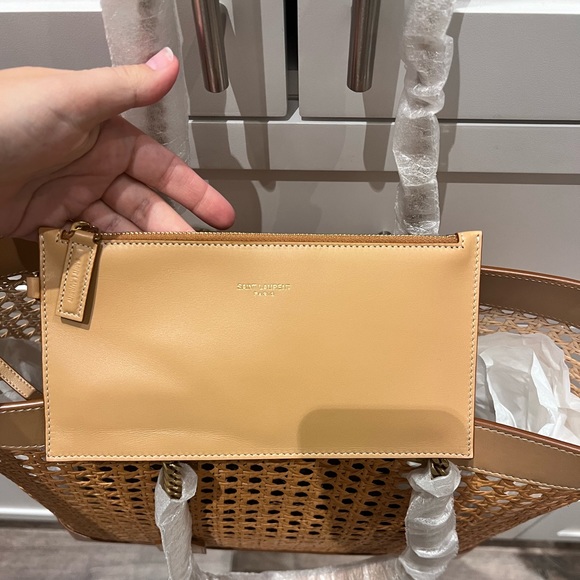 NEW YSL Saint Laurent E W shopping bag in woven cane and leather - Picture 9 of 13